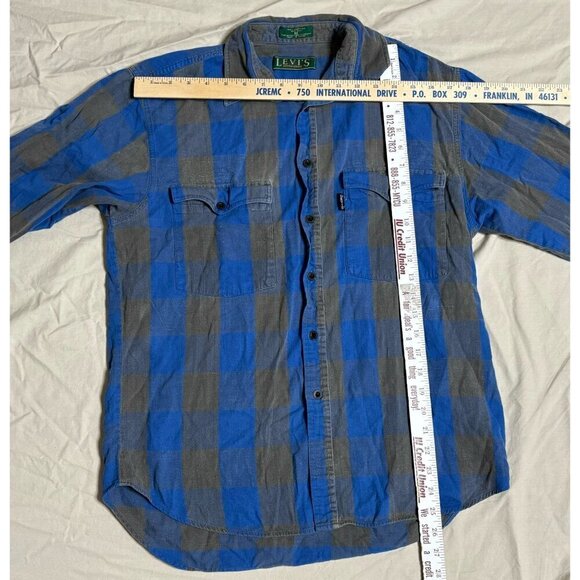 Vintage Levi's Mens Medium Blue & Gray Plaid Button-Down Big E Shirt RARE - Picture 2 of 10